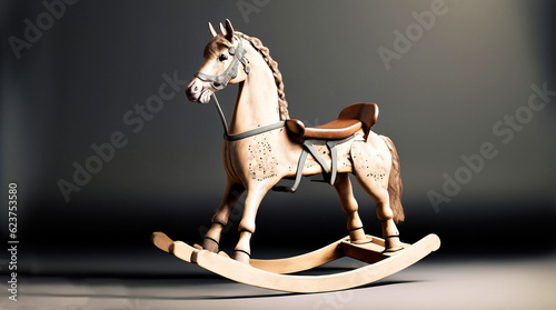 Horse rocking chair, dark background, generative Ai
