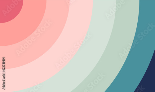 Vintage colorful circular wave background. 60s, 70s old fashioned design element. Retro striped colorful wallpaper. Quarter of a circle backdrop. Concentric echo effect. Rainbow. Vector illustration