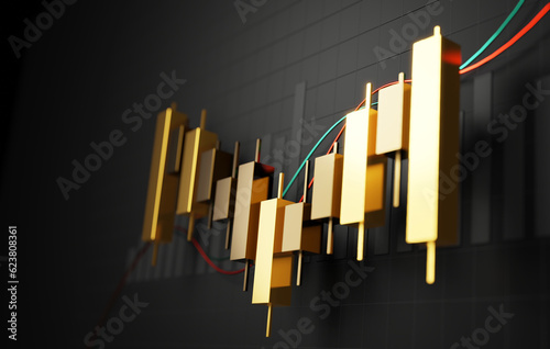 Golden Candlestick on Black Background: Illuminating Financial Analysis and Trading Success