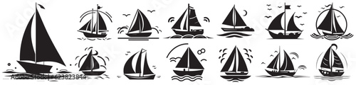 Boat, ship, sailboat black vector illustration silhouette laser cutting
