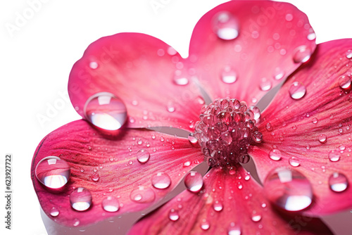 macro photograph of a shimmering dew droplet on a red flower, abstract shape isolated on a transparent background, generative ai