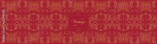 Pattern vintage seamless luxury gold oriental in red background.