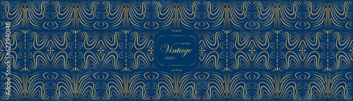 Pattern vintage seamless luxury gold oriental in blue background.