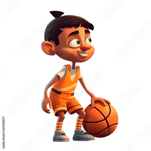 3D Render of a Little Boy with basketball isolated on white background