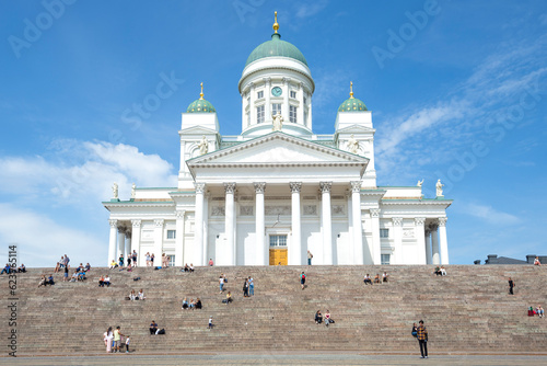 View of St. Nicholas Cathedral from Senate Square on a sunny June day, Helsinki
