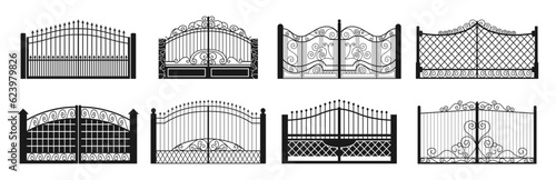 Metal gate. Fence gate on white background. Design of forged products