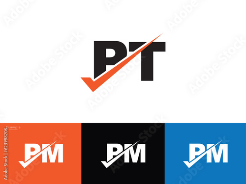Positive pt tp Checkmark Logo Letter Vector Template 
