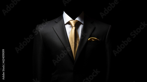 Businessman professional suit with gold tie and gold pin 