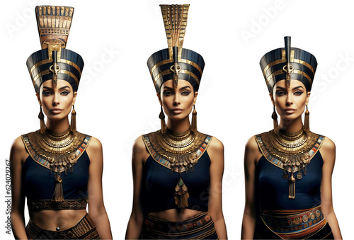 Portrait of a woman of ancient Egypt. Ancient Egyptian queen Nefertiti portrait. Isolated on transparency. 