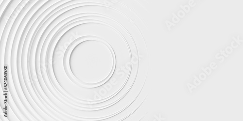 Many concentric random offset white rings or circles background wallpaper banner flat lay top view from above with copy space