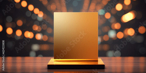 award plaque gold glossy luxury empty square winner trophy template for business finance technology prize of achievement display. generative ai