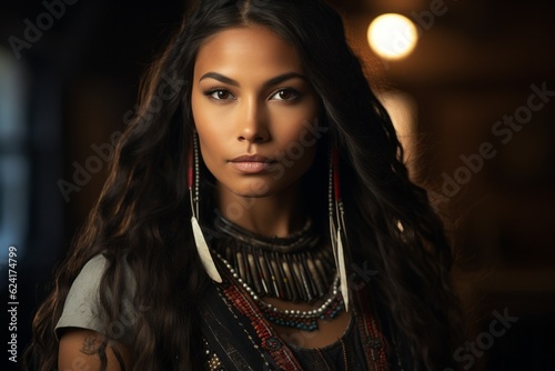 A beautiful young Native American woman. The concept of Columbus day and the discovery of America. Portrait