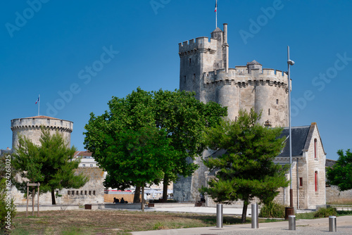 La Rochelle, France old harbour with medieval castle towers on Atlantic coast of Charente-Maritime