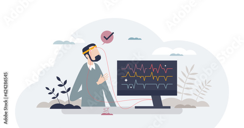 biofeedback process for physiological functions awareness tiny person concept, transparent background.Control body systems at will with treatment method illustration.