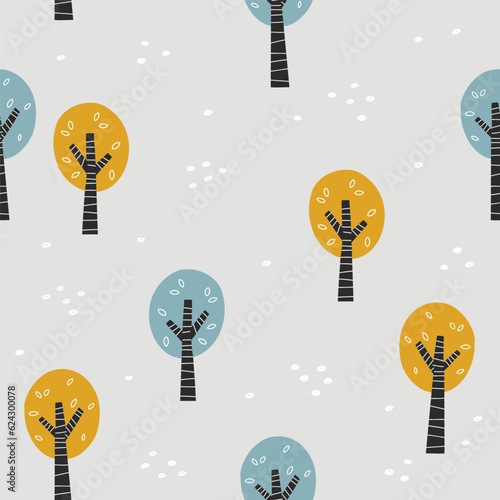 vector seamless pattern of trees on grey