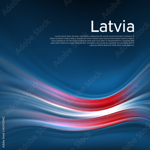 Latvia flag background. Abstract latvian flag in the blue sky. National holiday card design. Business brochure design. State banner, latvia poster, patriotic cover, flyer. Vector illustration