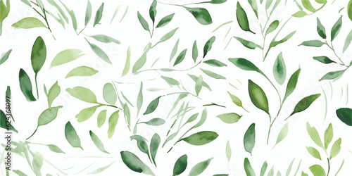 Hand painted foliage pattern, seamless floral print with green leaves, watercolor illustration isolated on white background for your wallpapers, textile or cover