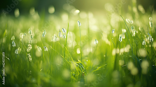 green grass wildflower field