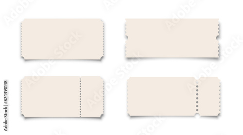 3D blank tickets set, cardboard coupons collection with borders of different shapes