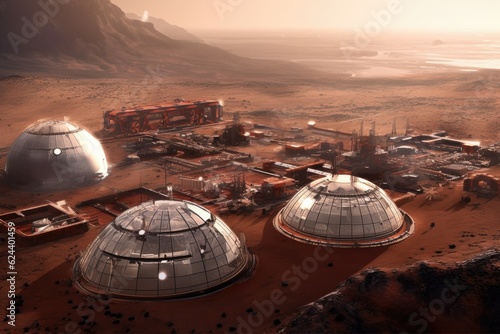 mars colonization base with dome structures, created with generative ai