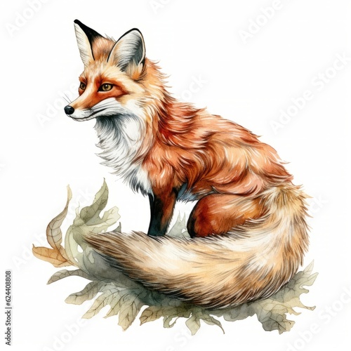 Red fox watercolor illustration for t shirt design, banner, poster etc. Generative Ai