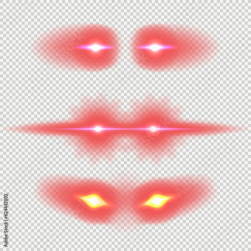Laser red eyes meme game superhero vector template illustration. Comic red eyes laser red meme overlay.