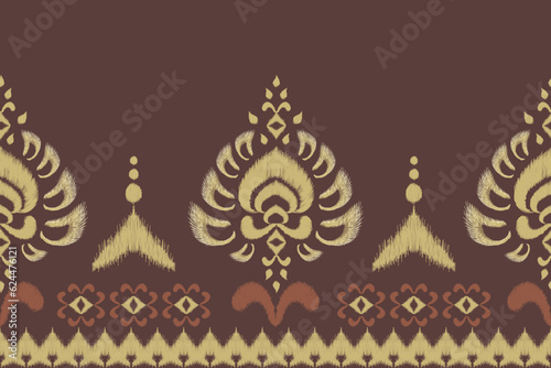 Ethnic floral seamless pattern paisley embroidery background, golden motifs flower geometric traditional. Hand draw Thai style abstract vector illustration.design for texture,fabric,clothing,wrapping