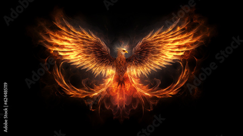 Mythical bird fire phoenix with wings spread out