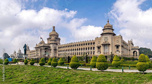 Largest legislative building in India - Vidhan Soudha , Bangalore with nice blue sky background.