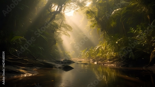 Amazon rainforest landscape. Generative AI