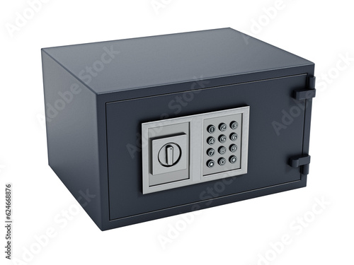 Wall safe with digital keypad isolated on transparent background. 3D illustration