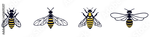 Wasp icons set. Outline set of wasp vector icons for web design isolated on white background