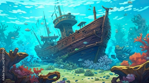 Abstract background shipwreck. World of mystery with an illustration of a shipwreck showcased in a banner design with background. Generative AI.