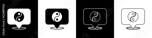 Set Yin Yang symbol of harmony and balance icon isolated on black and white background. Vector