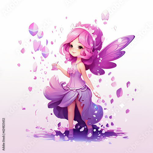 cute cartoon fairy with confetti sprinkles, a low poly illustration, adorable character, mascot, concept, digital art
