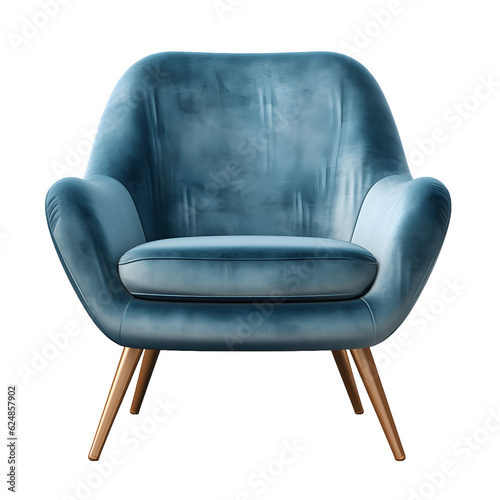 Modern velvet lounge chair isolated on transparent background, generative ai