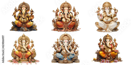 set of Indian God Ganesh isolated