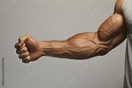 A Close Up Of A Man's Arm And Arm Muscles. Male Physique, Arm Muscles, Exercise, Strength, Nutrition, Anatomy. Generative AI