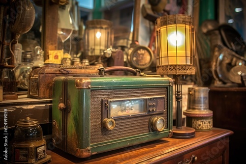 vintage radio in an antique shop display, created with generative ai