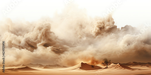 Sandstorm dust clouds over desert isolated transparent - Generative AI