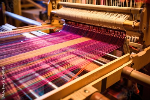 indian sari loom with intricate pattern in progress, created with generative ai