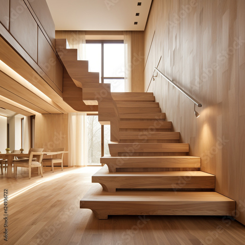 un escalier design dans une maison de luxe - IA Generative