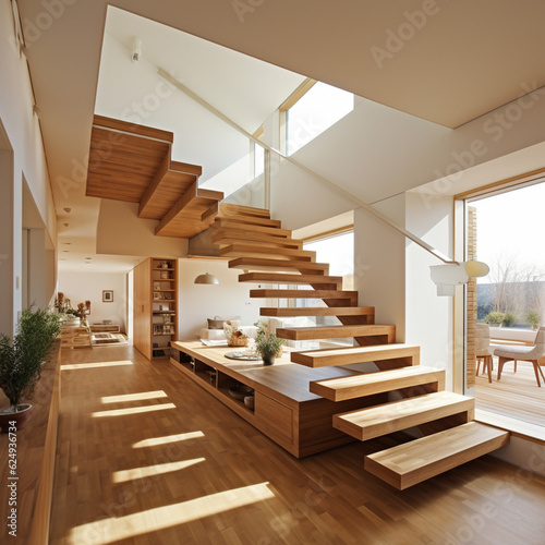 escalier design dans une maison luxueuse - IA Generative