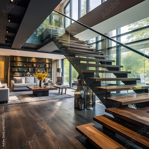 escalier design dans une maison de luxe - IA Generative