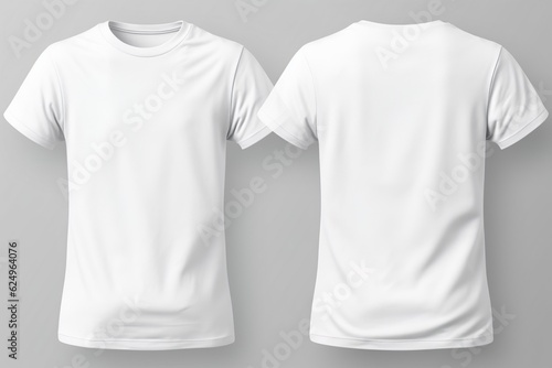 T-shirt mockup. White blank t-shirt front and back views. male clothes wearing clear attractive apparel tshirt models template | Generative AI