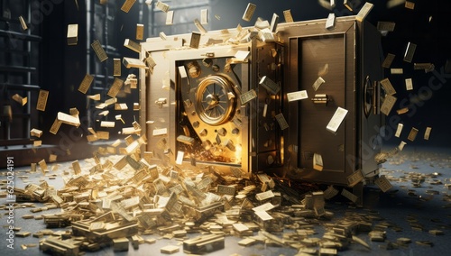 Wealth of a Bank Vault Golden Safe Overflowing with Cash: Wealth and Prosperity Concept, Generative AI