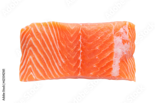 Top view of raw salmon fillet isolated on transparent background