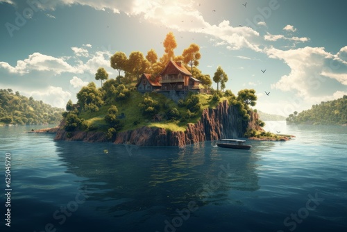 Raised island houses. Generate Ai