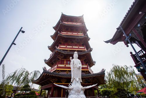 The Pagoda and Statue of Dewi Kwan im PIK Pantjoran, Jakarta, Indonesia, a trade and service area with thematic Chinese culture, has become a culinary center and a popular tourist area.