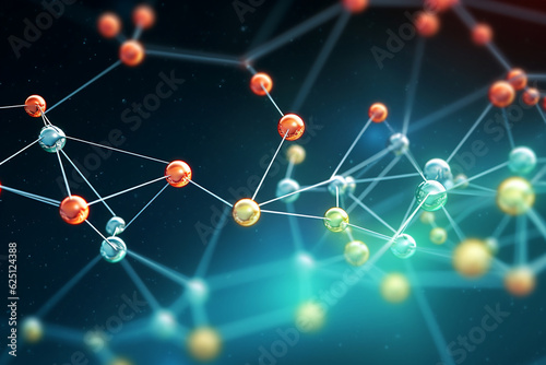 An artistic representation of a network of molecules, interconnected like a puzzle, showcasing molecular chemistry Generative AI